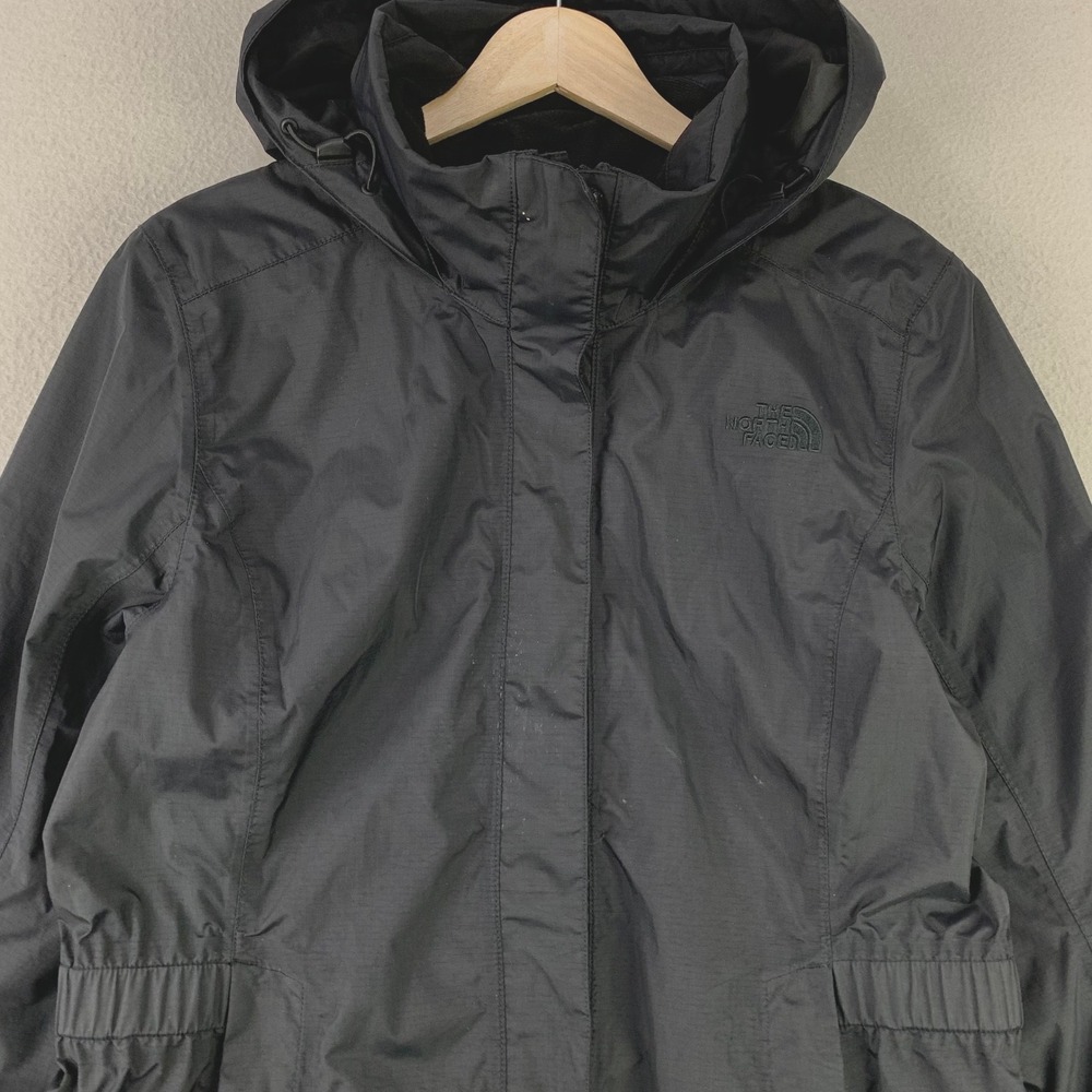 The North Face HyVent Rain Jacket Womens L Black Hooded Windbreaker Waterproof - Picture 3 of 10